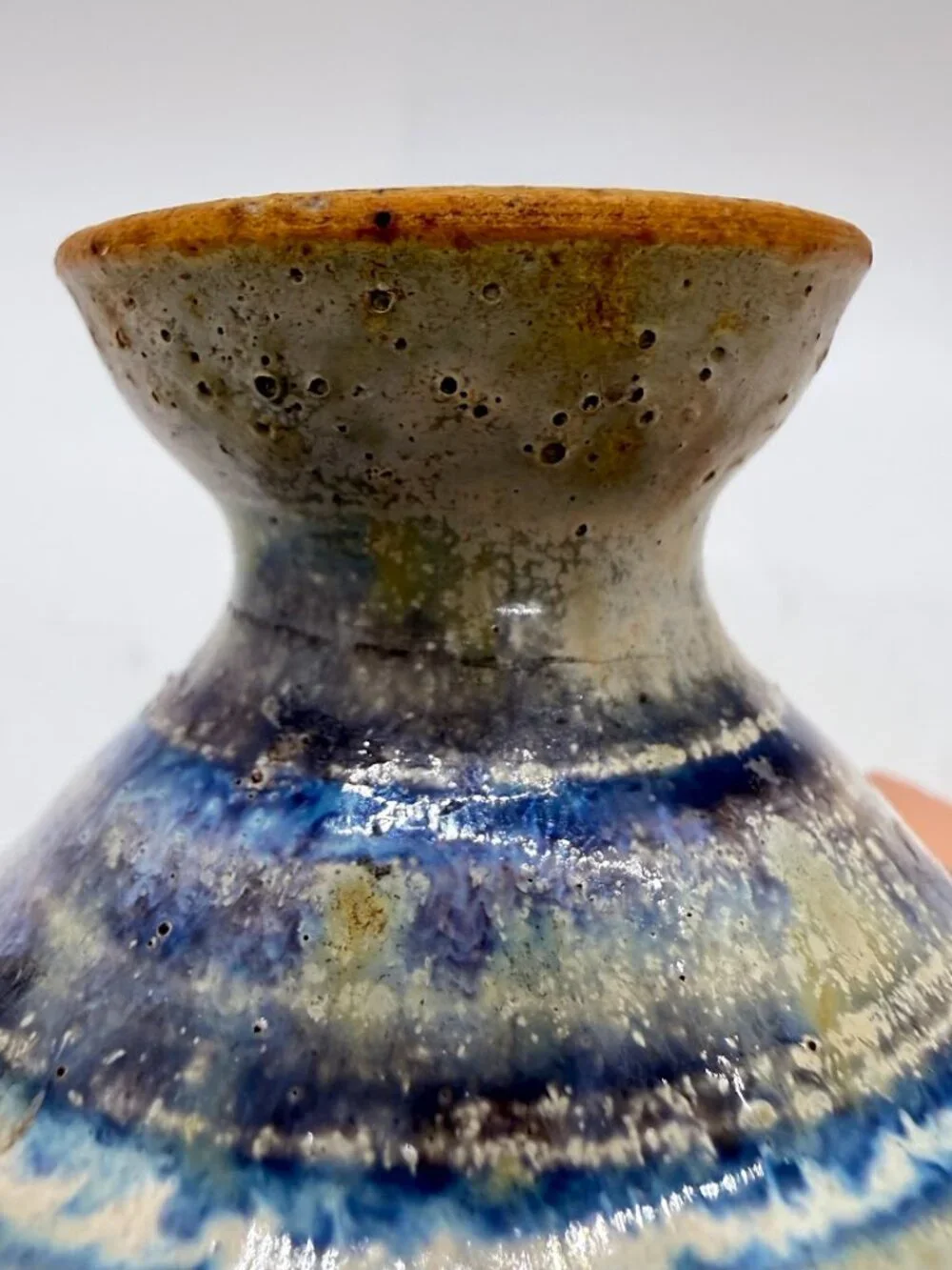 Studio Art Pottery Bud Vase Weed Pot Blue Purple Drip Stoneware Signed 4.5